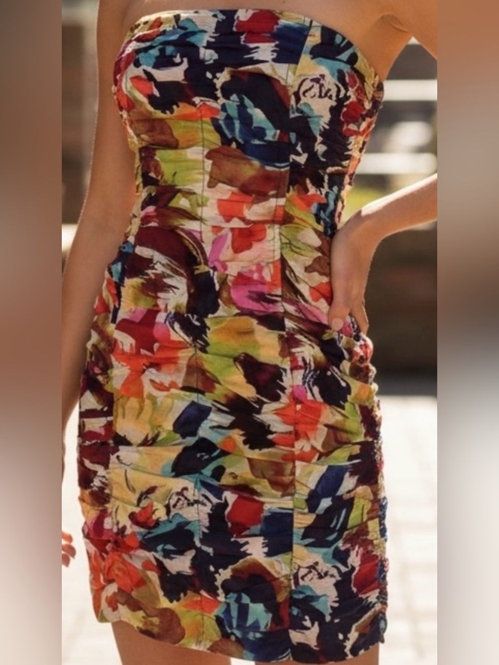 BB Dakota Strapless Mini Dress in Multicolor Abstract Print